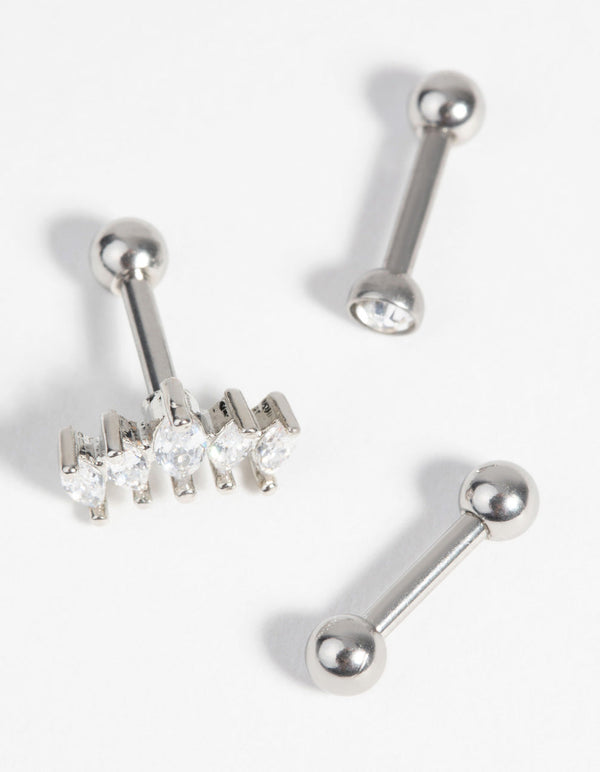 Surgical Steel Barbell Pack with Cubic Zirconia