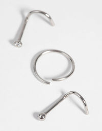 Surgical Steel Nose Stud and Ring Pack with Diamantes - link has visual effect only