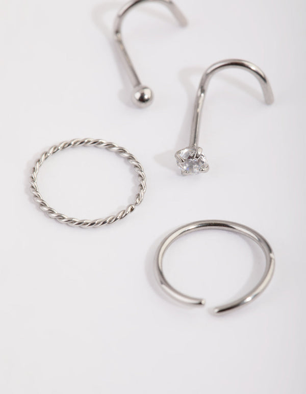 Surgical Steel Diamante Nose Ring Pack