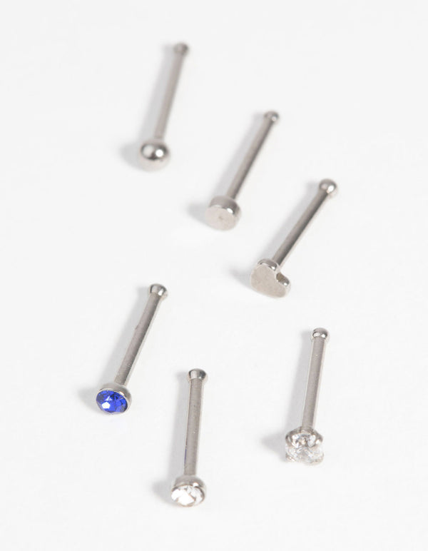 Surgical Steel Heart Nose Stud Pack with Diamantes