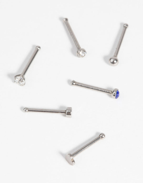 Surgical Steel Heart Nose Stud Pack with Diamantes