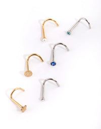 Mixed Surgical Steel Sapphire Nose Stud Pack - link has visual effect only