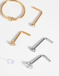 Surgical Steel and Silicone Nose Stud and Ring Pack - link has visual effect only