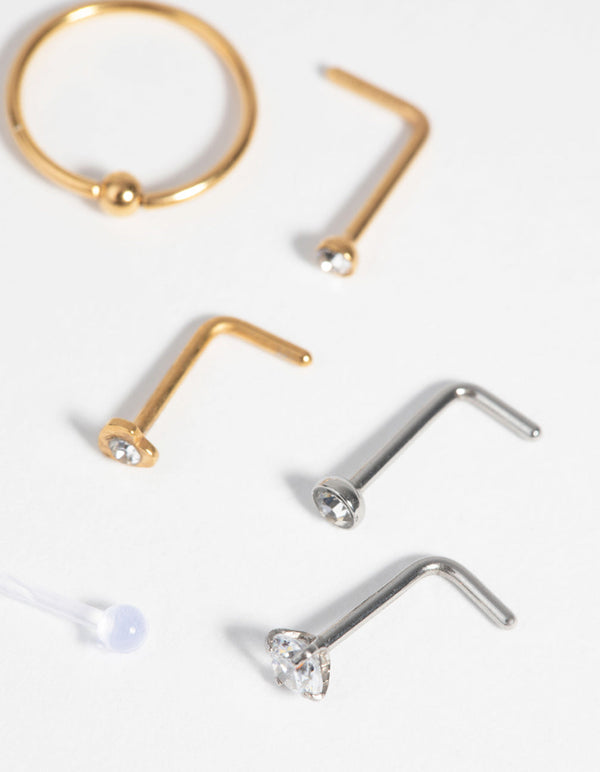 Surgical Steel and Silicone Nose Stud and Ring Pack
