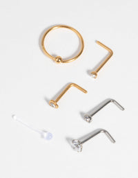 Surgical Steel and Silicone Nose Stud and Ring Pack - link has visual effect only