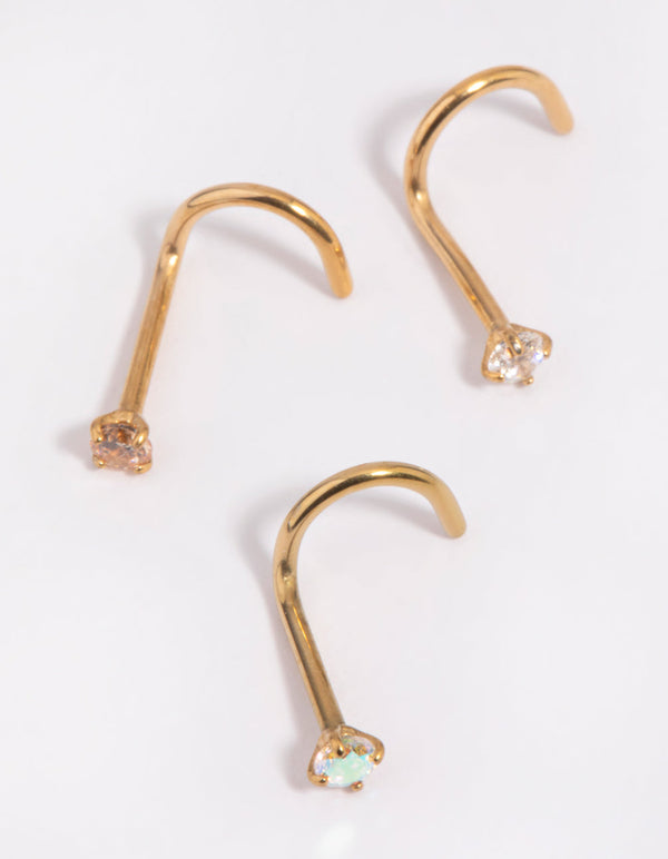 Gold Plated Surgical Steel Nose Stud Pack