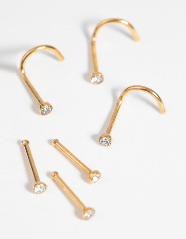 Gold-Plated Surgical Steel Nose Stud Pack