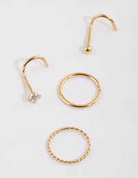 Gold Plated Surgical Steel Diamante Twisted Nose Ring Pack - link has visual effect only