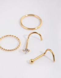 Gold Plated Surgical Steel Diamante Twisted Nose Ring Pack - link has visual effect only