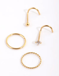 Gold Plated Surgical Steel Diamante Twisted Nose Ring Pack - link has visual effect only