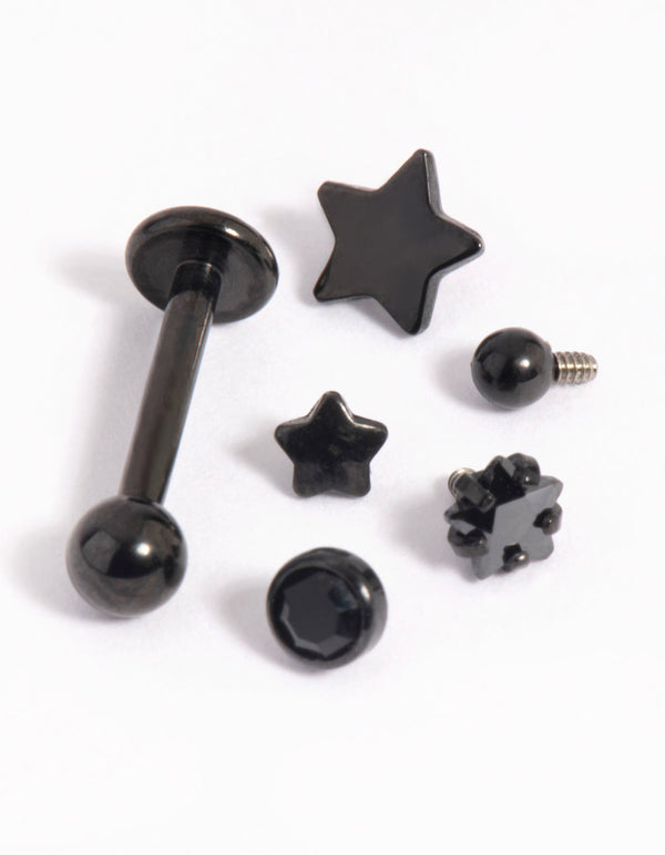 Matte Black Surgical Steel Diamante Star Flat Back Pack