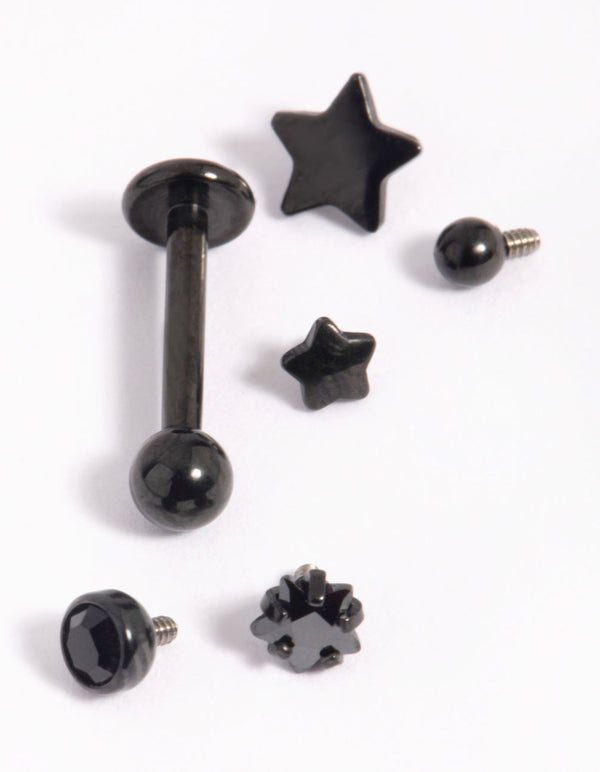 Matte Black Surgical Steel Diamante Star Flat Back Pack