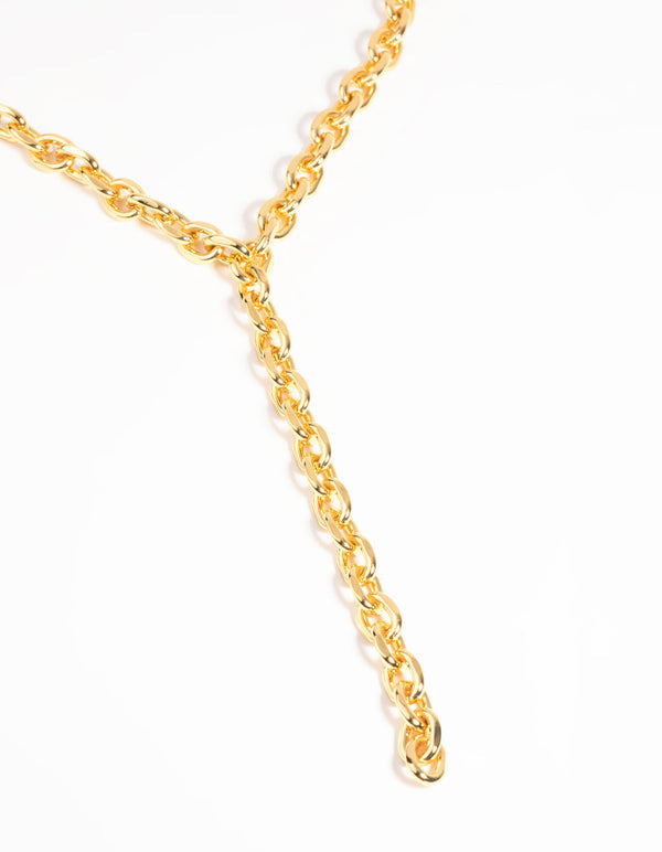 Gold Plated Oval Lariat Necklace