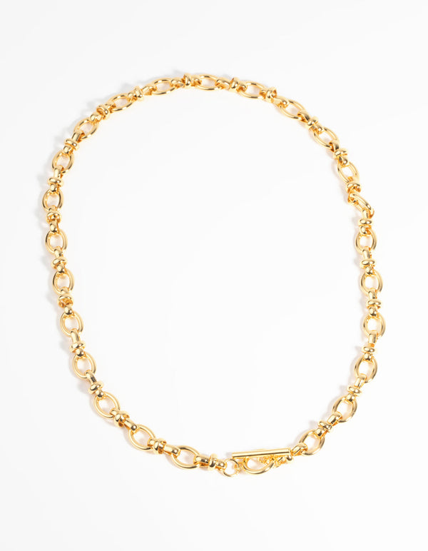 Gold Plated Oval Chain Fob Necklace