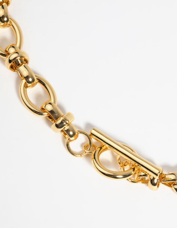 Gold Plated Oval Chain Fob Necklace