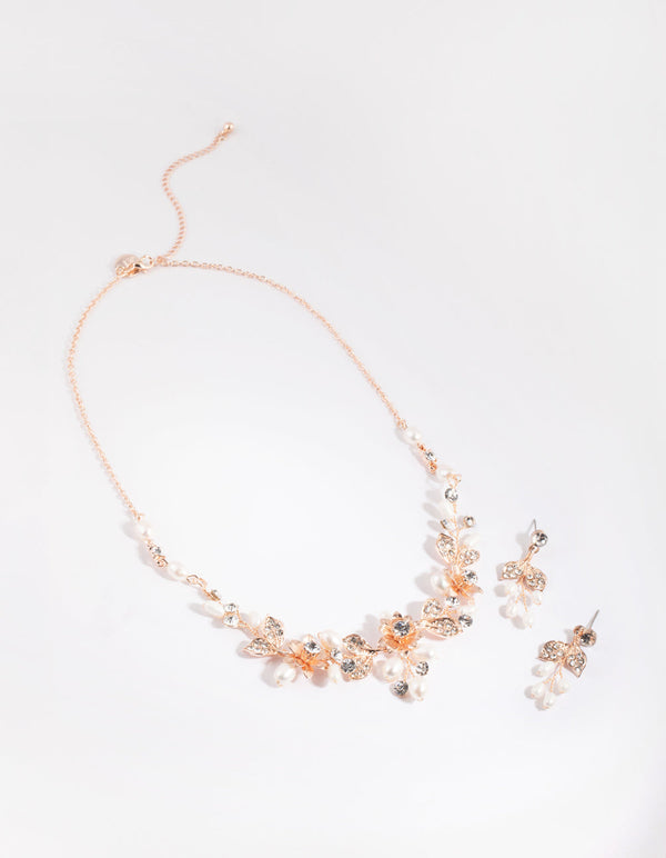Rose Gold Diamante and Pearl Necklace