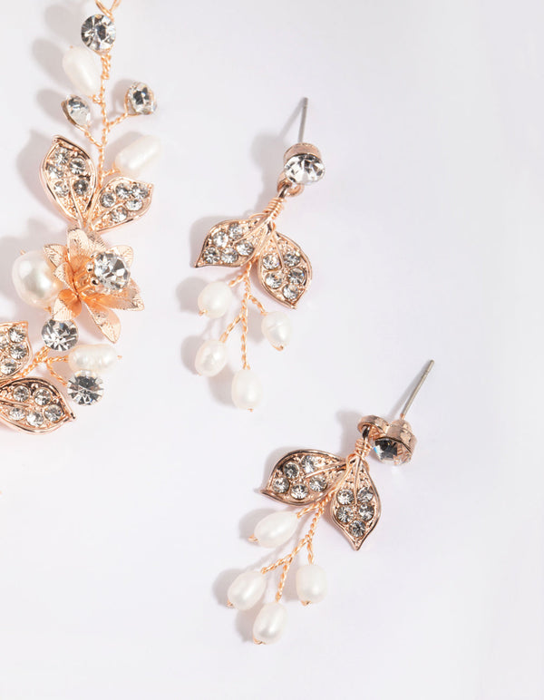 Rose Gold Diamante and Pearl Necklace