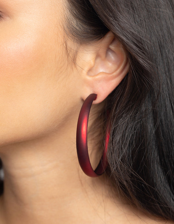 Matte Red Hoop Earrings