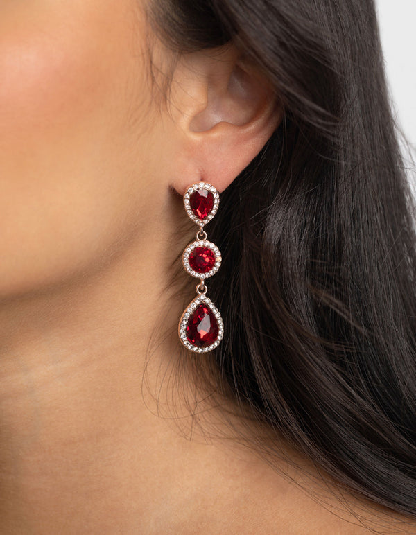 Red Teardrop Diamante Earrings