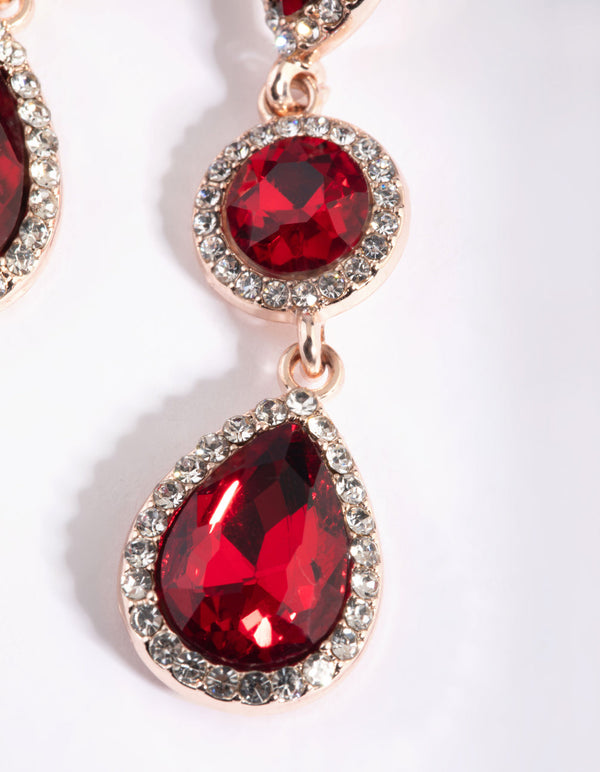 Red Teardrop Diamante Earrings