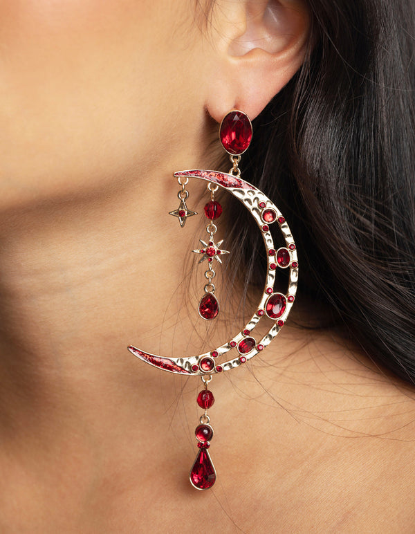 Red Moon Statement Earrings