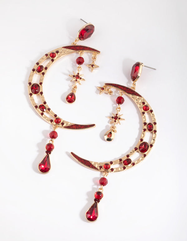 Red Moon Statement Earrings