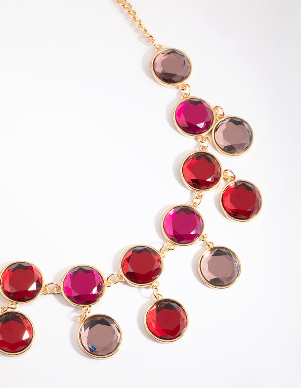 Red Geometric Stone Statement Necklace