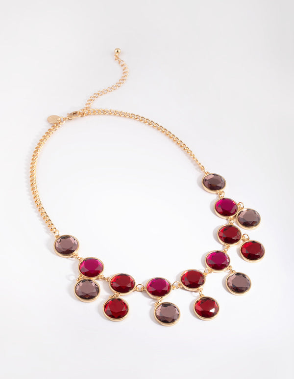 Red Geometric Stone Statement Necklace