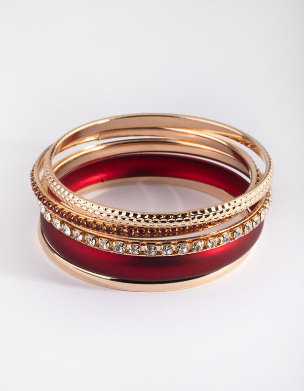 Red Pearlised Diamante Bracelet Pack