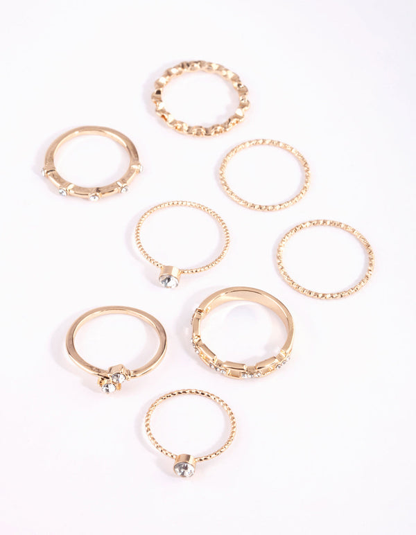 Gold and Diamante Chain Ring Pack