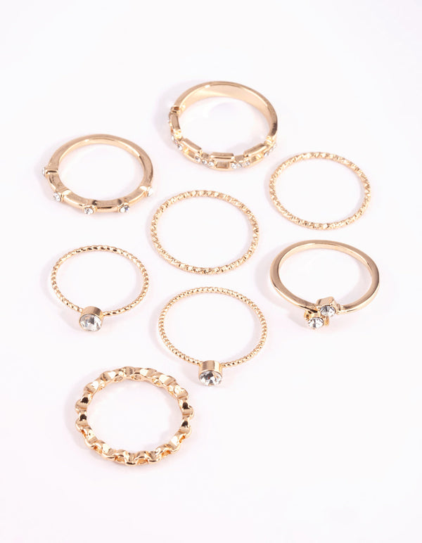 Gold and Diamante Chain Ring Pack