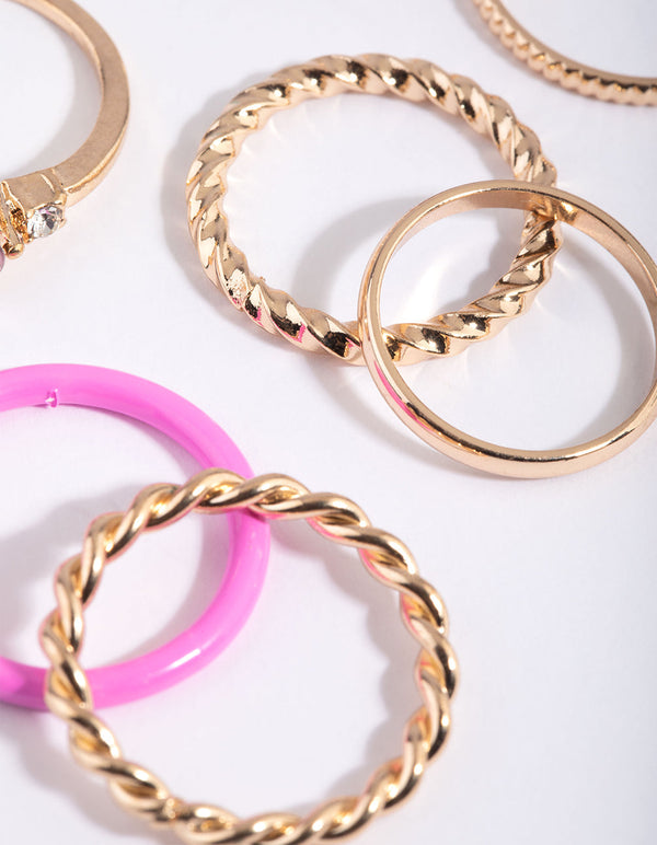 Gold Enamel Band Ring Pack