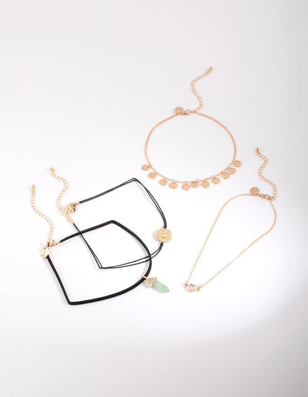 Green Semi-Precious Jingle Choker Necklace Pack