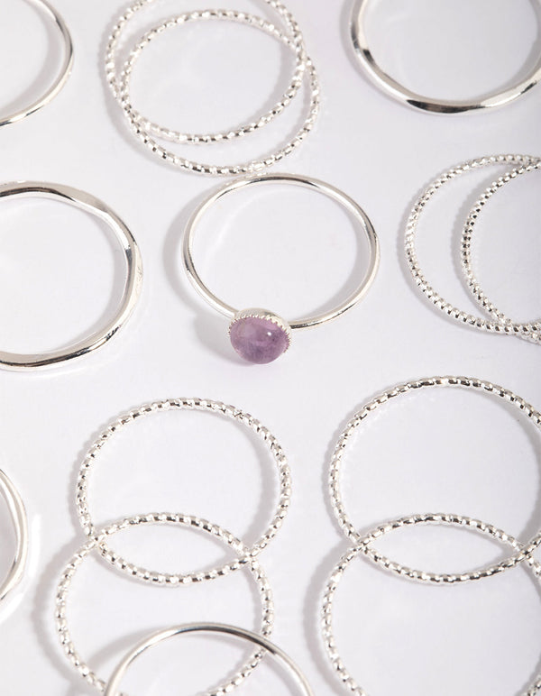 Silver Amethyst Ring Stack Pack