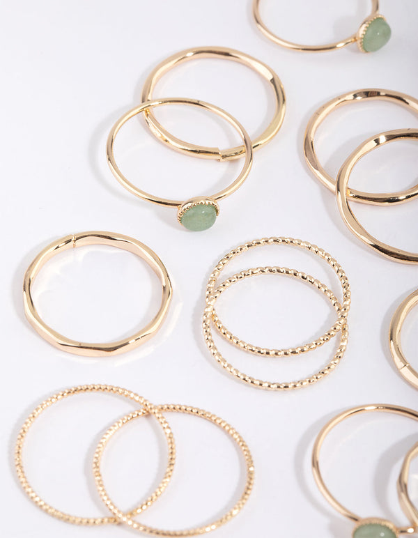 Gold Green Fluorite Ring Stack Pack