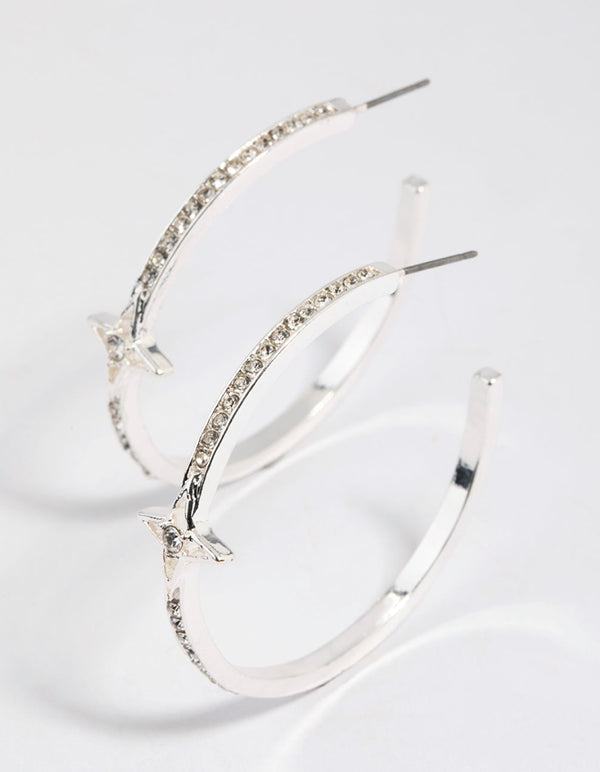 Silver Shooting Star Hoop Earrings
