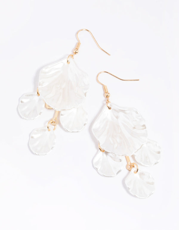 White Pearlised Petal Drop Earrings
