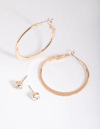 Gold Diamante Stud and Hoop Earring Set - link has visual effect only