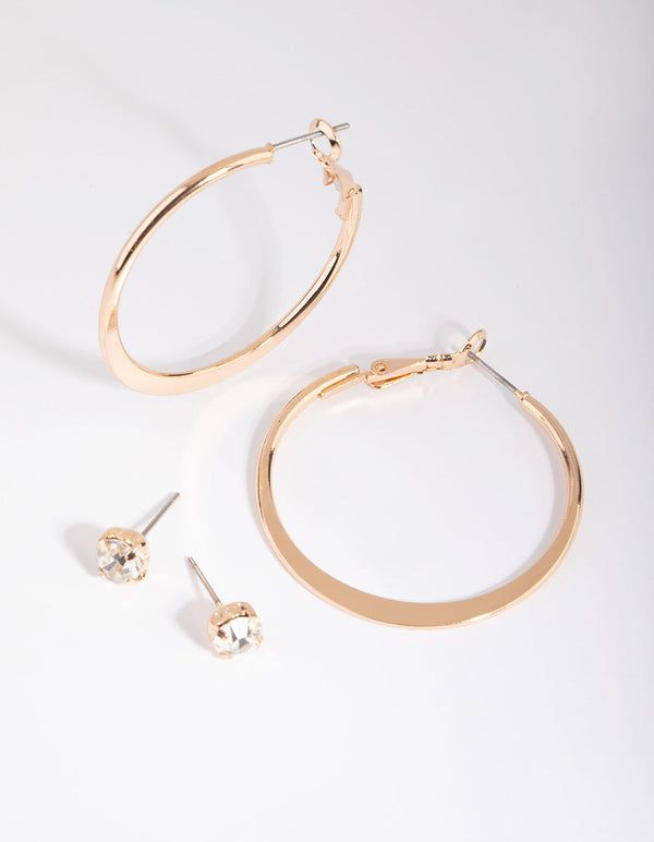 Gold Diamante Stud and Hoop Earring Set