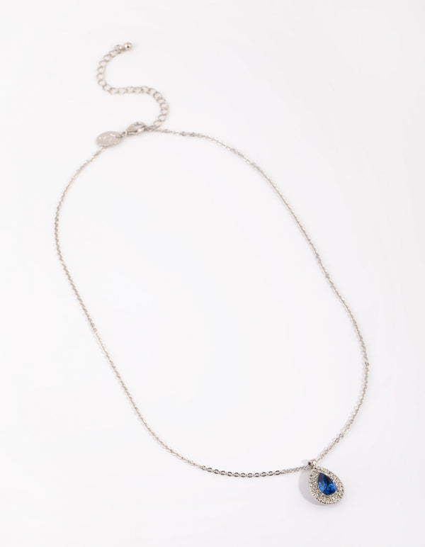 Blue Pear Pendant Necklace