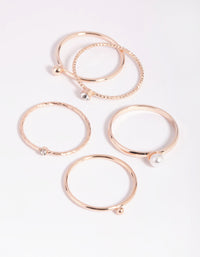 Rose Gold Dainty Pearl Ring Pack - link has visual effect only