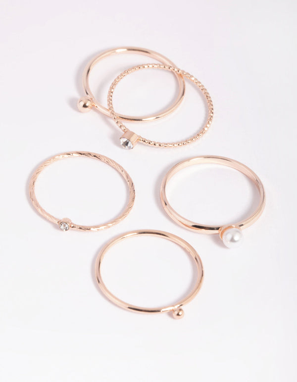 Rose Gold Dainty Pearl Ring Pack