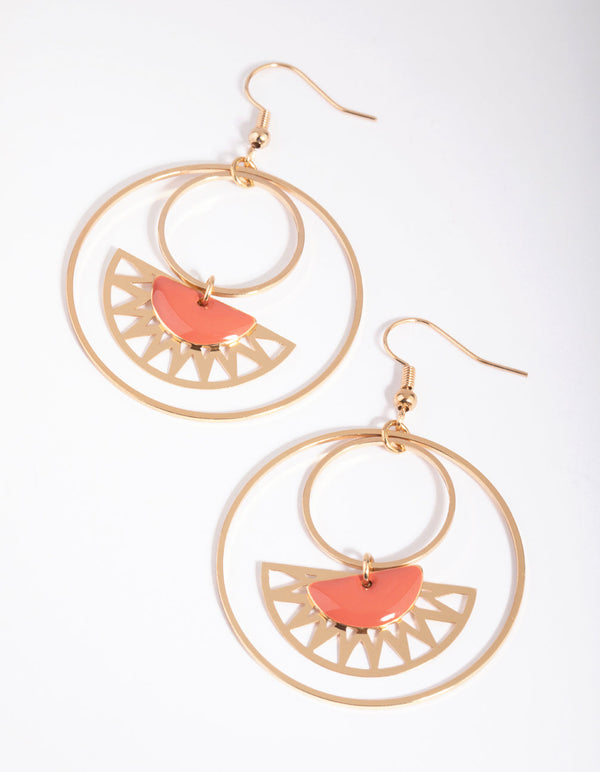 Gold Zig Zag Fan Drop Earrings