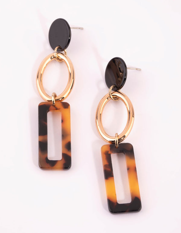 Black Oval and Rectangle Drop Earrings