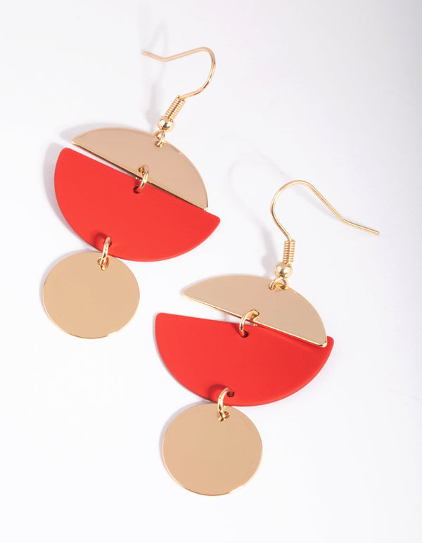 Red Geometric Drop Earrings