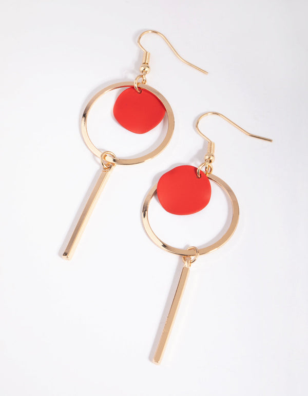 红色几何吊坠耳环