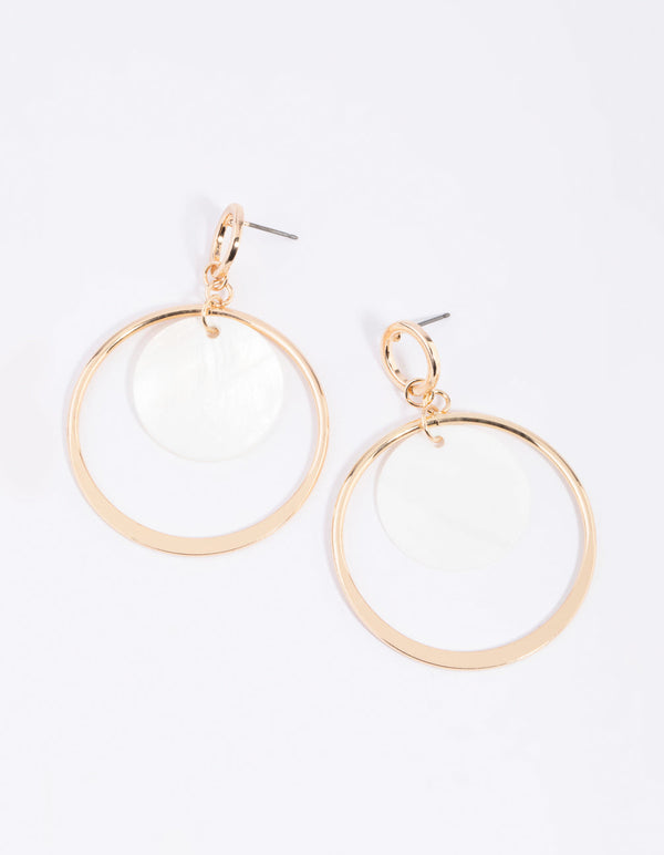 White Disc Drop Earrings
