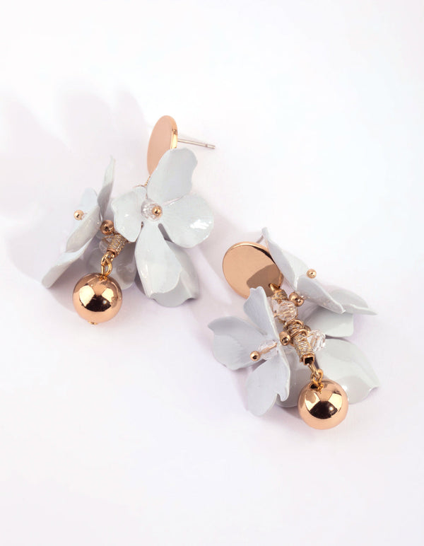 Blue Flower Cluster Drop Earrings