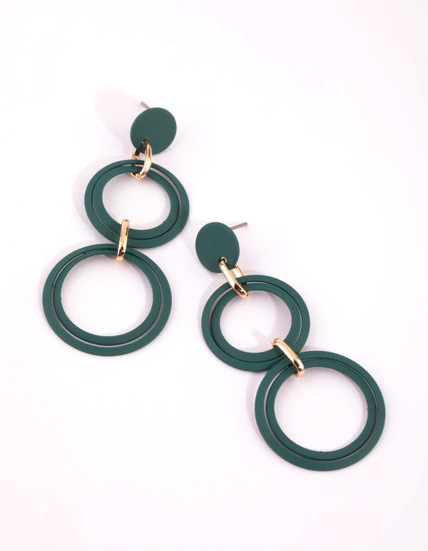 Matte Green Circular Drop Earrings