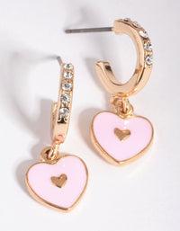Pink Heart Locket Huggie Hoop Earrings - link has visual effect only